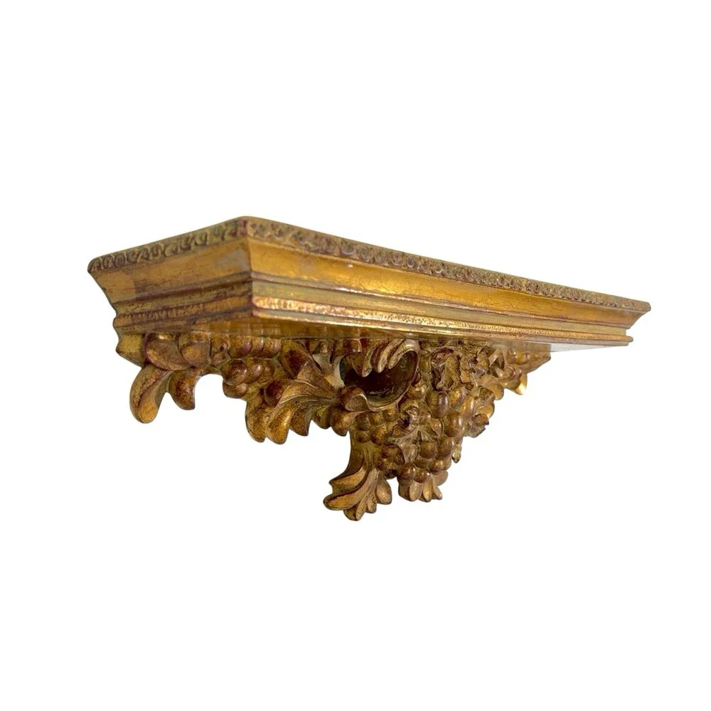 Vintage Florentine Gold Giltwood Wall Shelf Grapes Rococo Baroque Italian